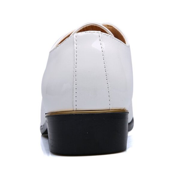 Santimon Men's US 8, 10 White Patent Leather Lace Up Pointed Toe Oxford Shoes - Picture 4 of 11